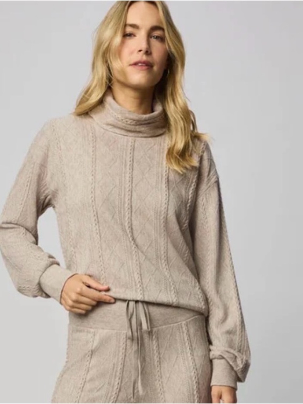 Splendid Cable-Knit Turtleneck Sweater in Light Taupe